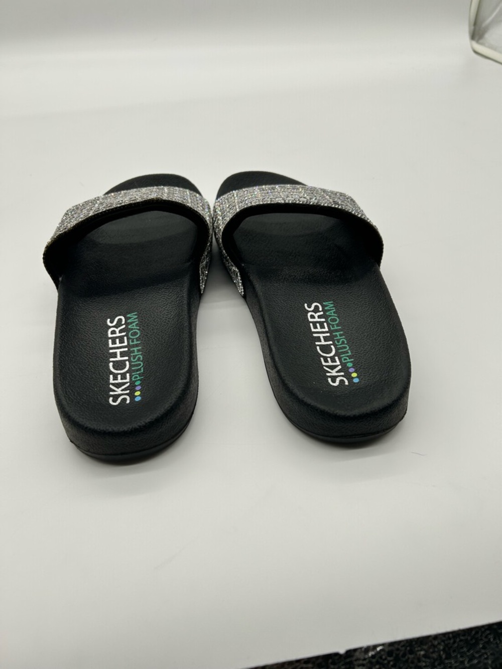 Skechers Women’s Black Slides with Silver Sparkle Strap - Picture 4 of 6